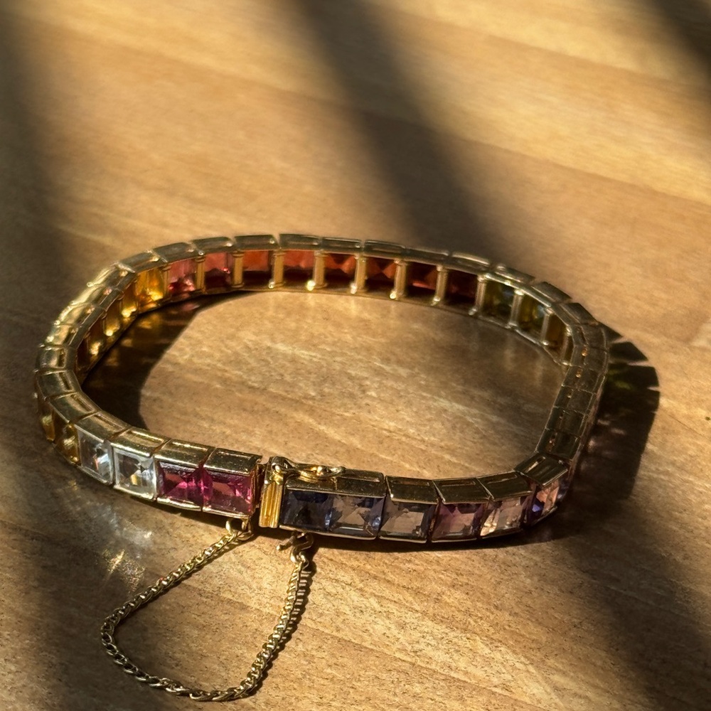 Vintage 14k yellow gold tennis bracelet with gemstones channel set